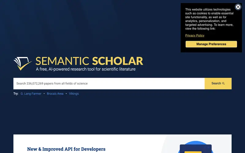 Screenshot of Semantic Scholar