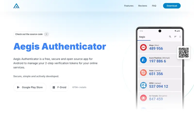Screenshot of Aegis Authenticator