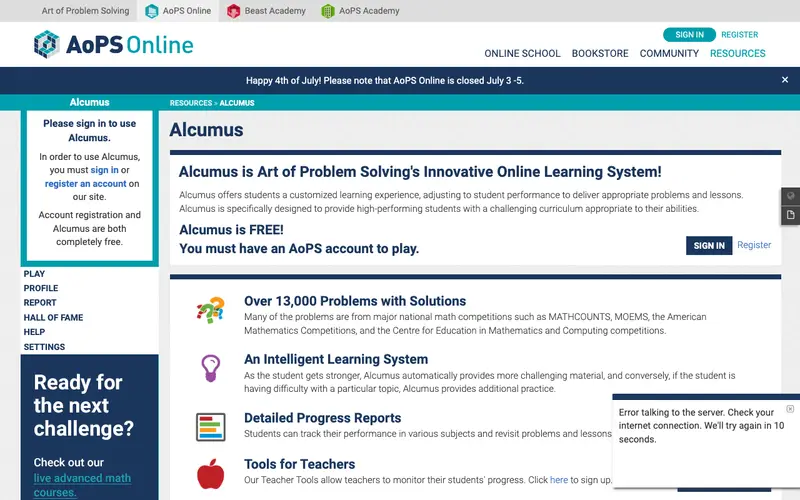 Screenshot of Alcumus by AoPS