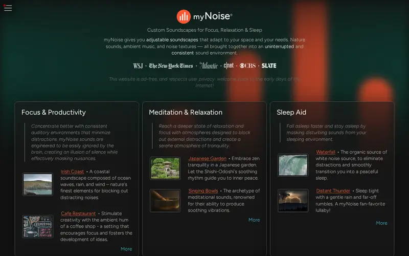 Screenshot of MyNoise.net