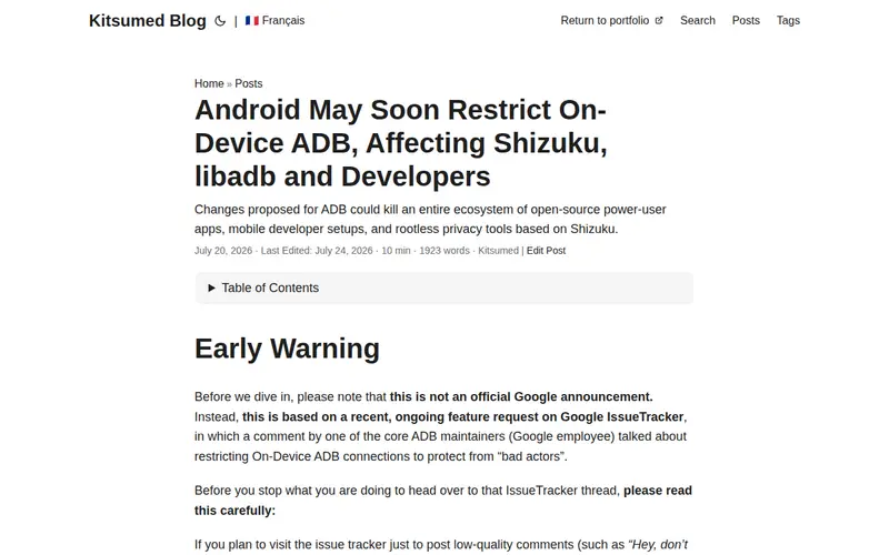 Screenshot of Android May Soon Restrict On-Device ADB