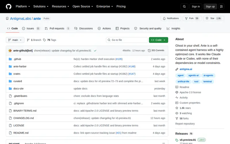 Screenshot of Ante