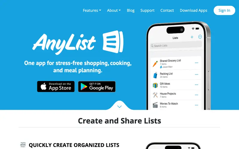 Screenshot of AnyList