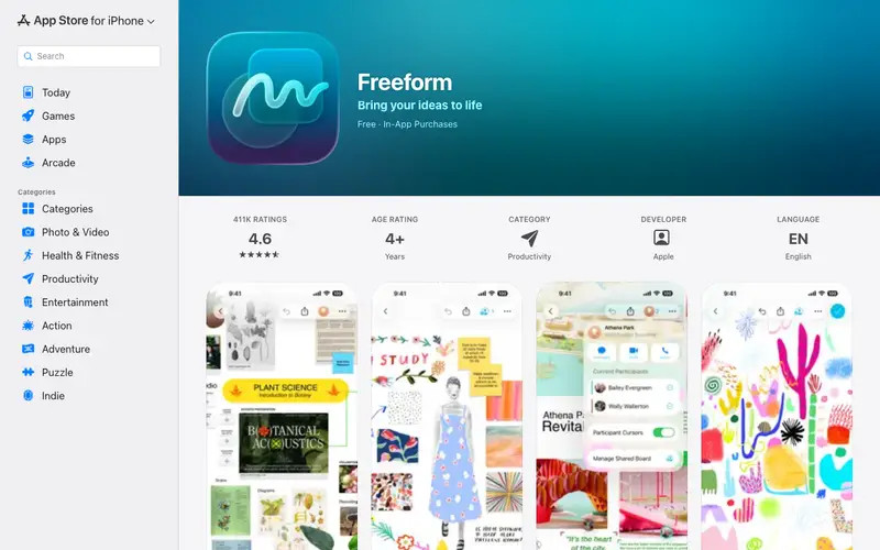 Screenshot of Freeform