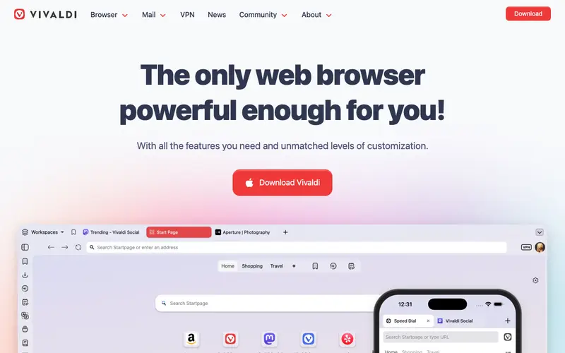 Screenshot of Vivaldi Browser