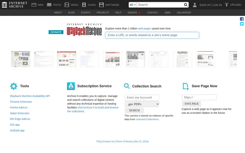 Screenshot of Internet Archive Wayback Machine