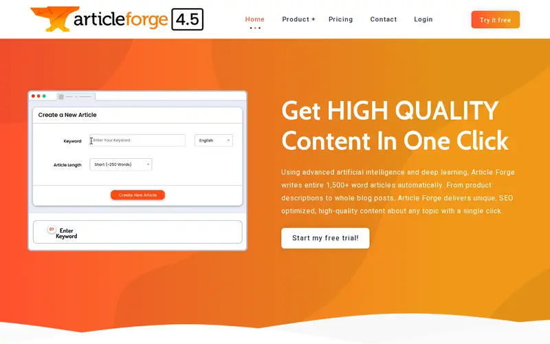 Screenshot of Article Forge
