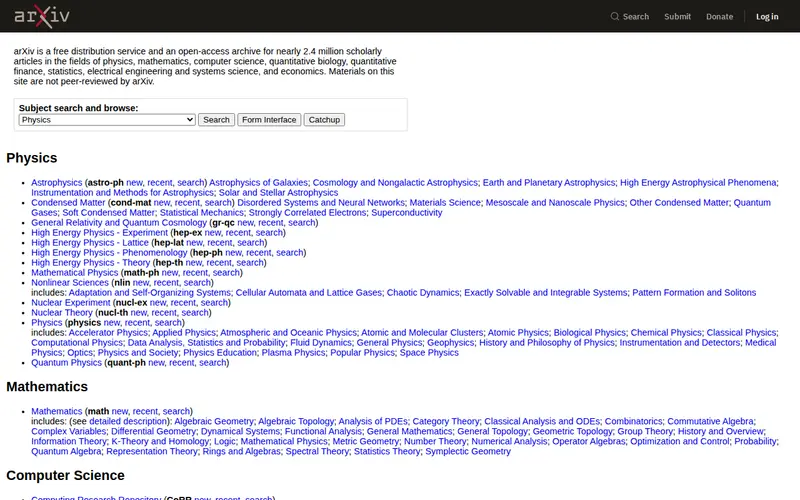 Screenshot of arXiv