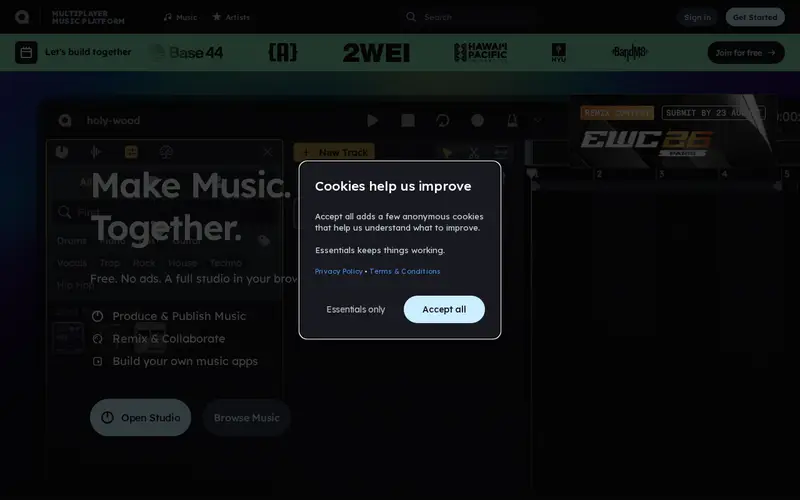 Screenshot of AudioTool.com Synthesizer