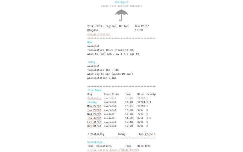 Screenshot of Brolly Weather Forecast