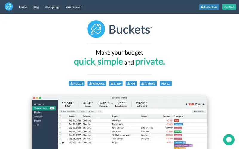 Screenshot of Buckets Budget