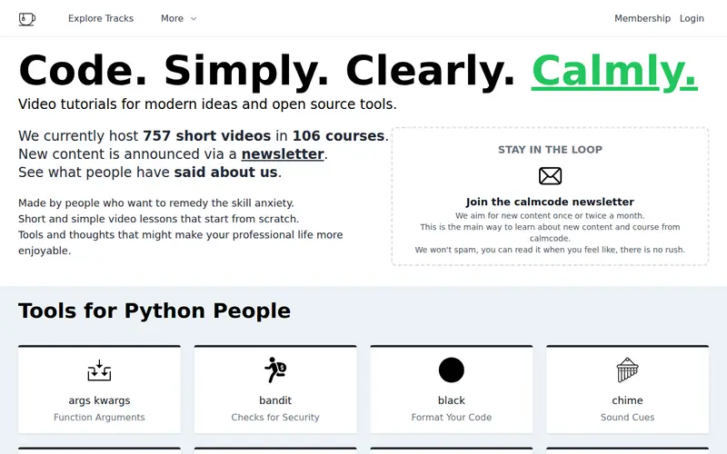 Screenshot of CalmCode