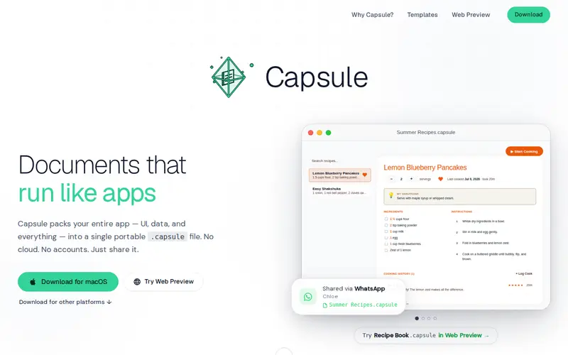 Screenshot of Capsule – Single-file web apps that save their data into SQLite