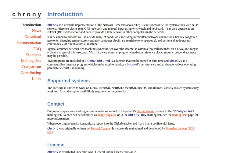 Screenshot of Chrony
