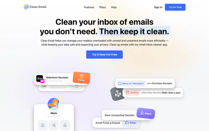 Screenshot of Clean Email