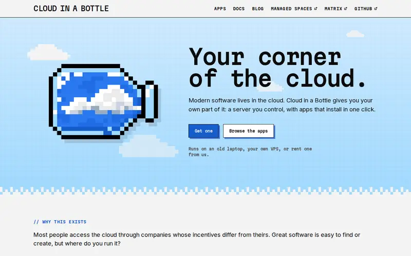 Screenshot of Cloud in a Bottle: making self-hosting accessible to everyone