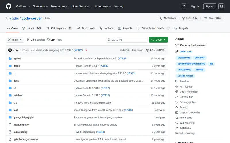 Screenshot of Code-Server Browser