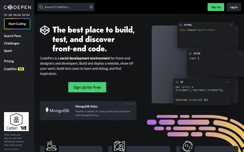 Screenshot of CodePen