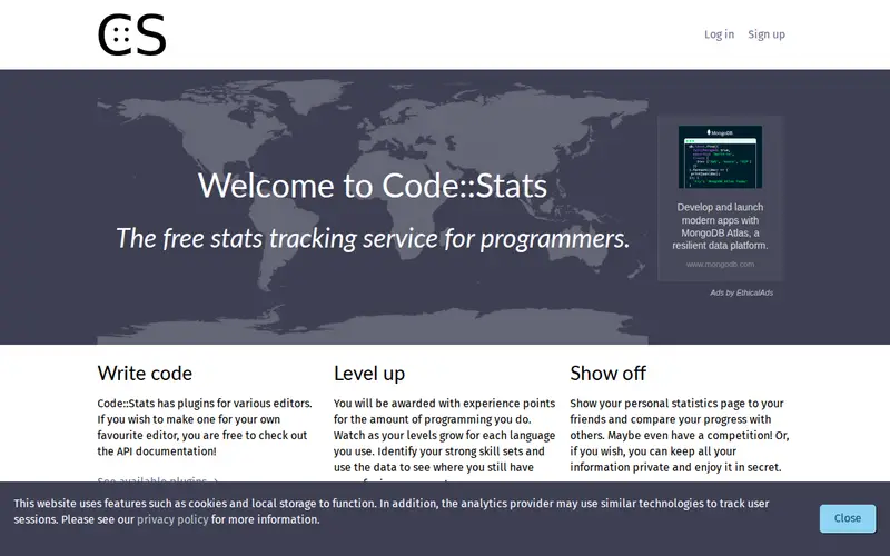 Screenshot of Code::Stats