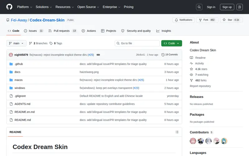 Screenshot of Codex-Dream-Skin