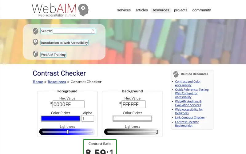 Screenshot of Color Contrast Checker