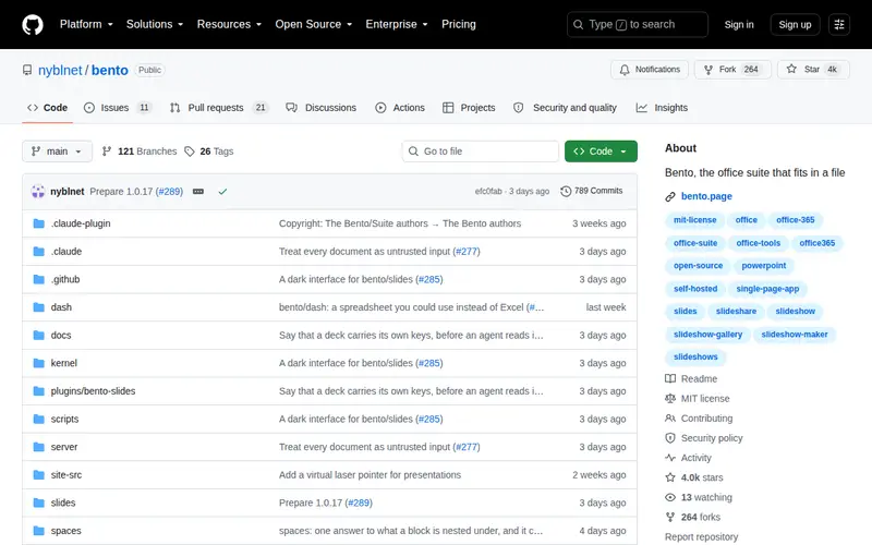 Screenshot of bento