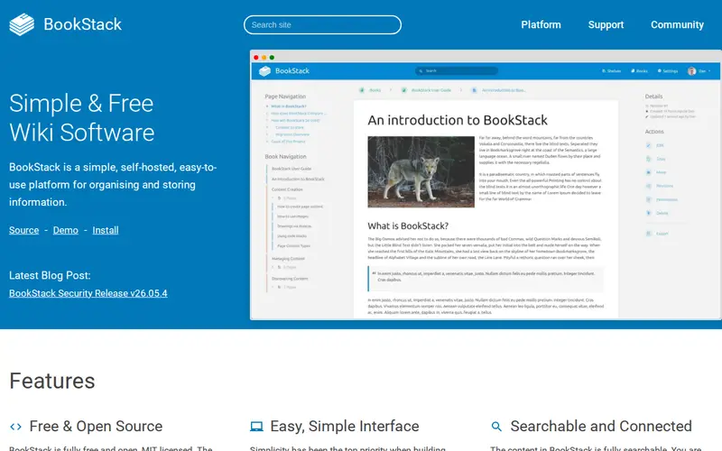 Screenshot of BookStack