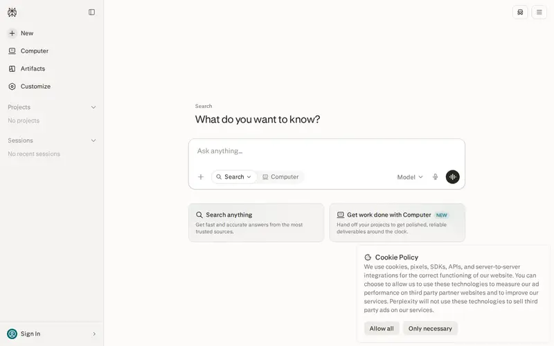 Screenshot of Perplexity AI