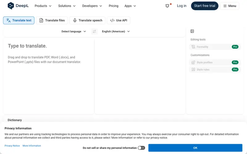 Screenshot of DeepL Translator