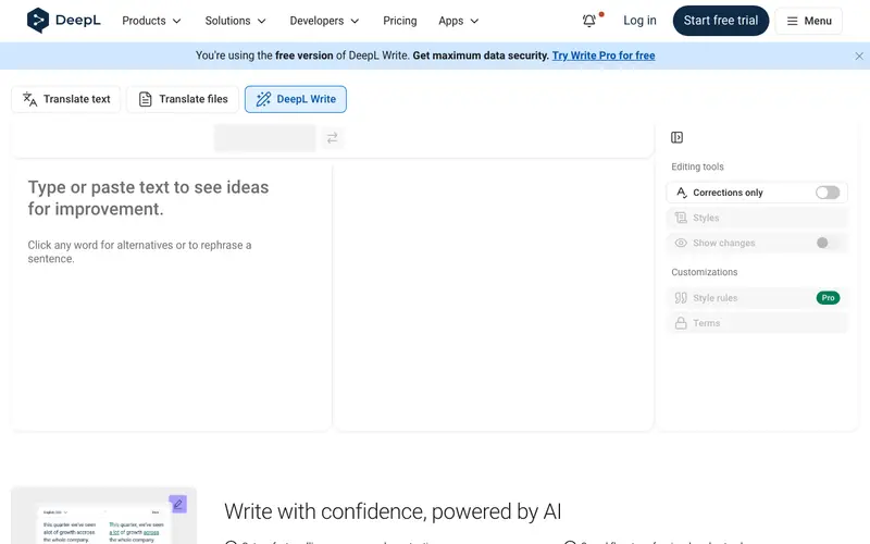 Screenshot of DeepL Write