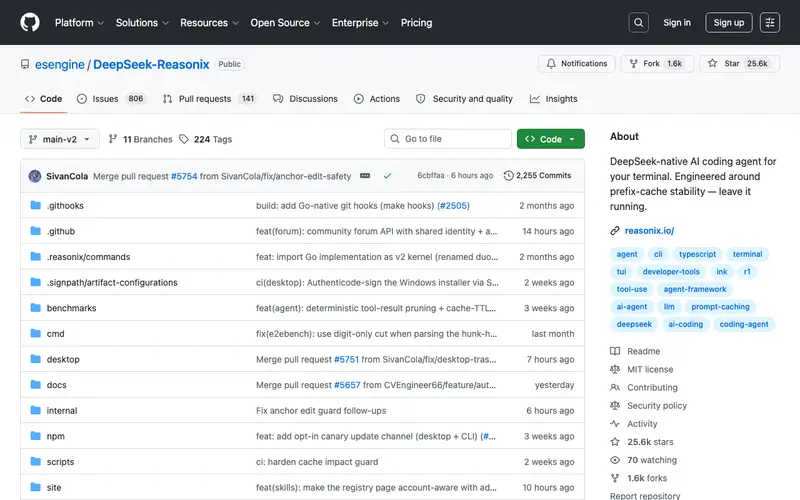 Screenshot of DeepSeek-Reasonix