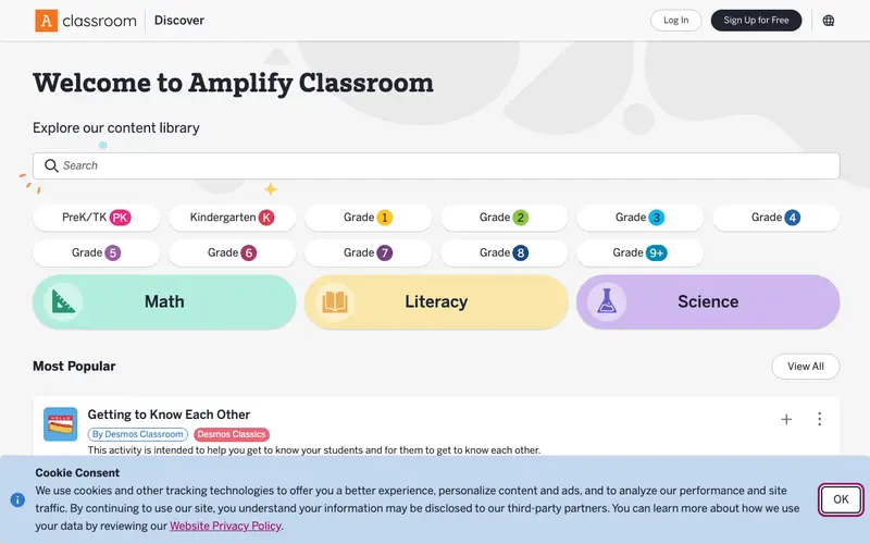 Screenshot of Desmos Classroom Activities
