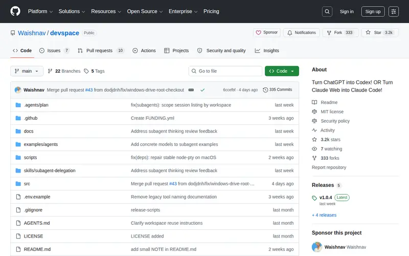 Screenshot of devspace