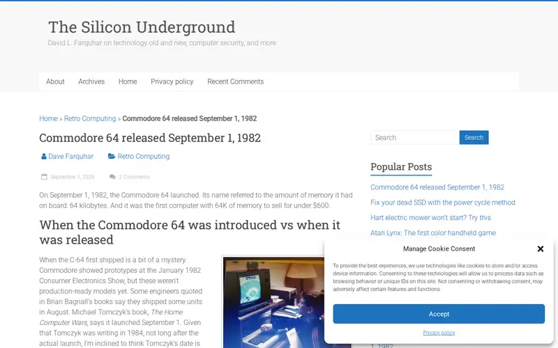 Screenshot of Commodore 64 released September 1, 1982
