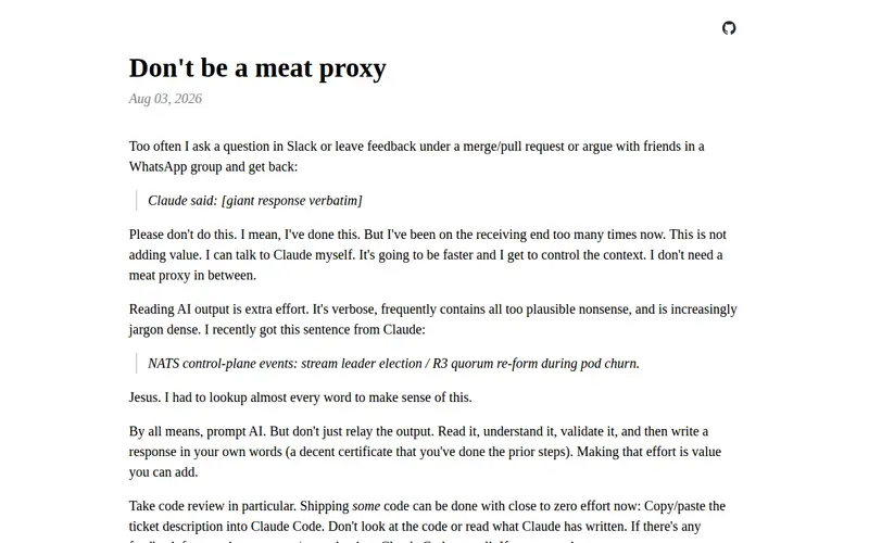 Screenshot of Don't be a meat proxy
