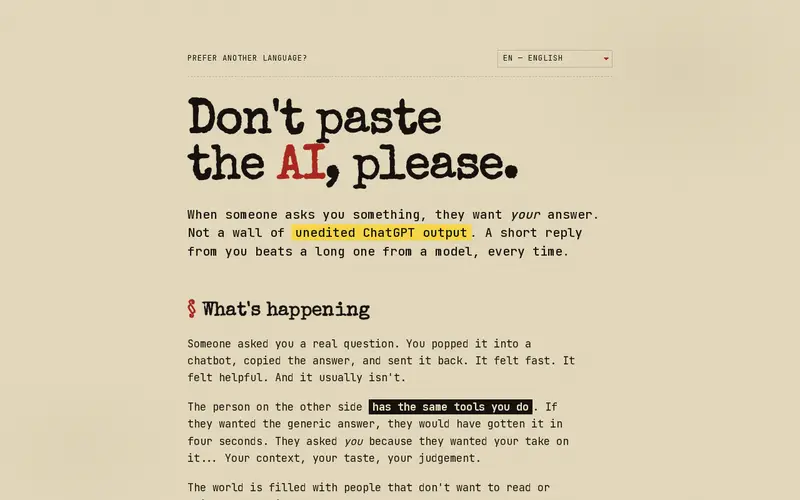 Screenshot of Don't Paste the AI