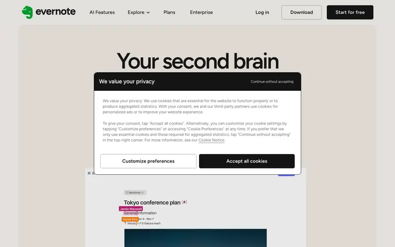 Screenshot of Evernote