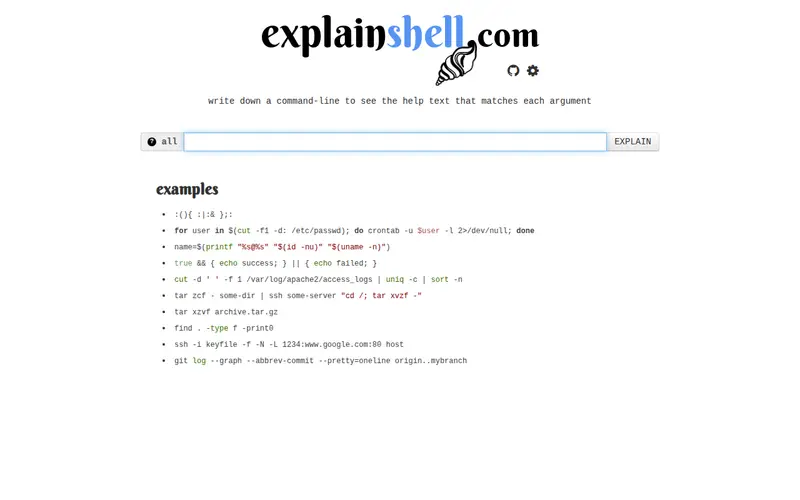 Screenshot of Explain Shell
