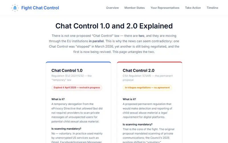 Screenshot of Chat Control 1.0 and 2.0 Explained