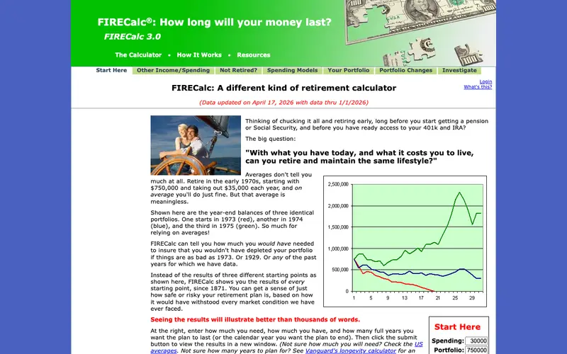 Screenshot of FIRECalc