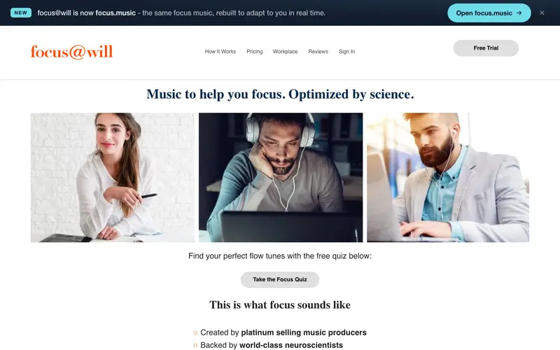 Screenshot of Focus@Will