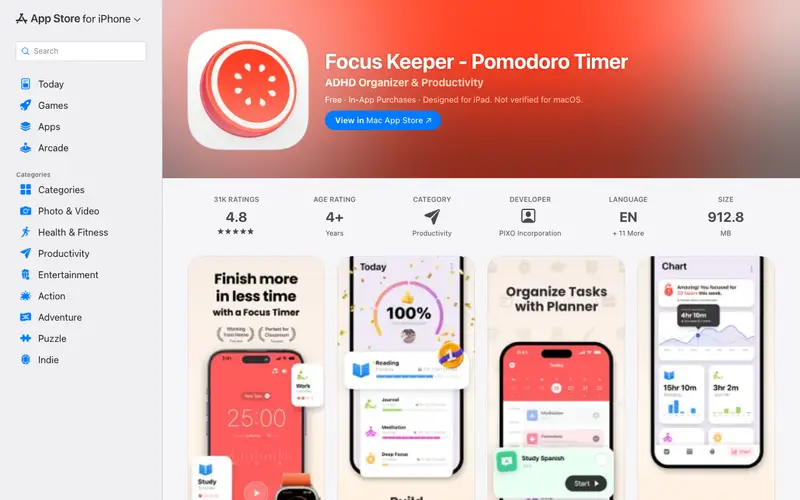 Screenshot of Focus Keeper