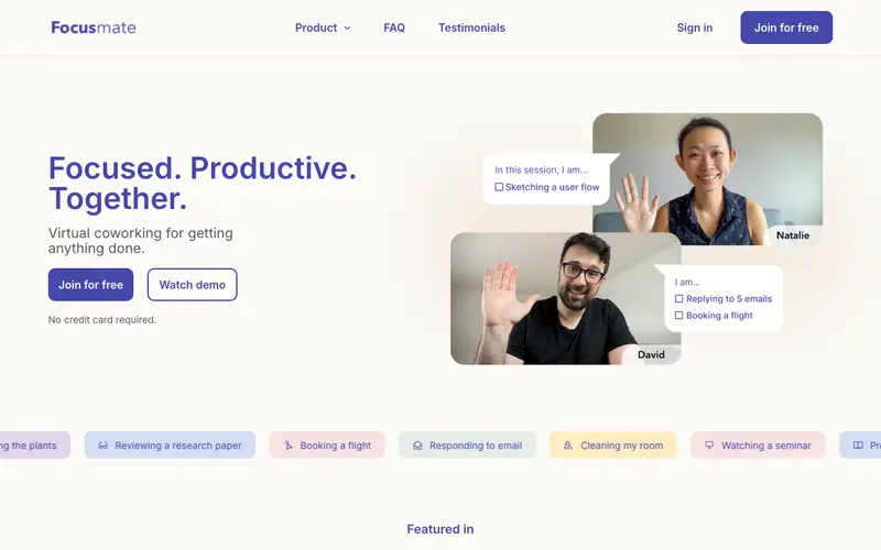 Screenshot of Focusmate