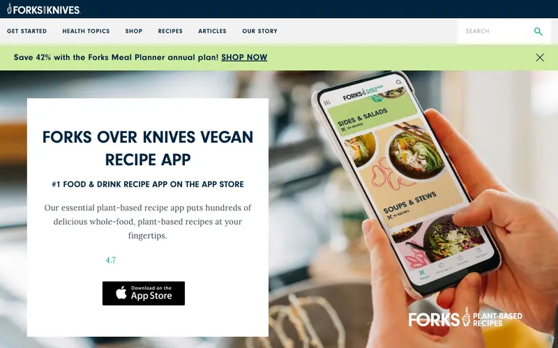 Screenshot of Forks Over Knives App
