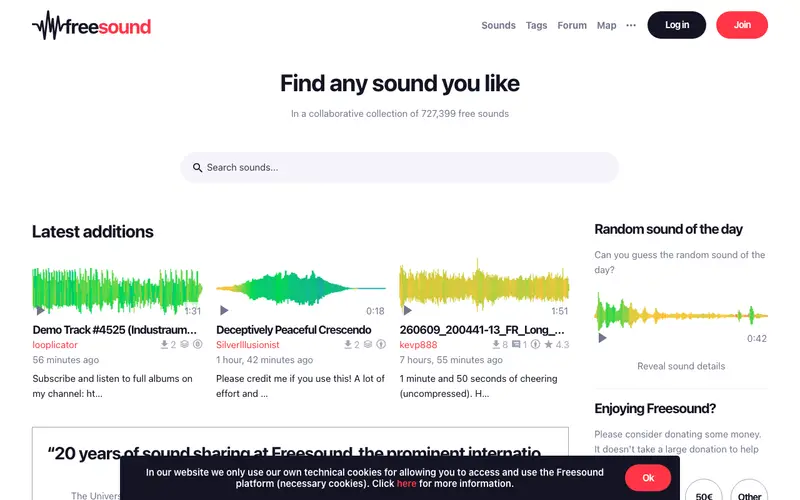Screenshot of Freesound
