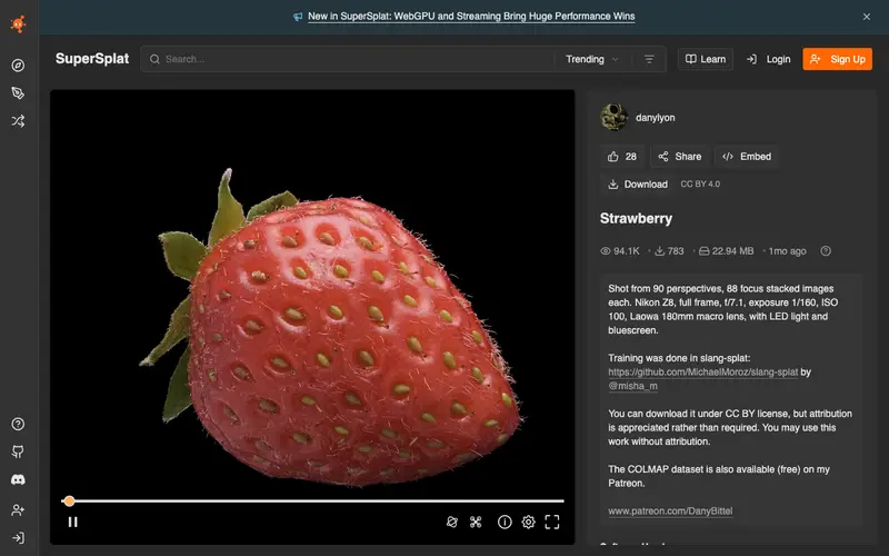 Screenshot of Gaussian Splat of a Strawberry