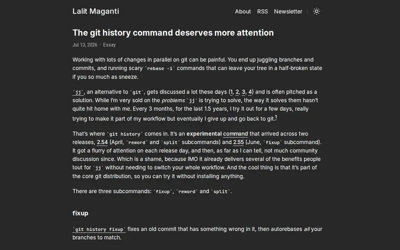 Screenshot of The git history command