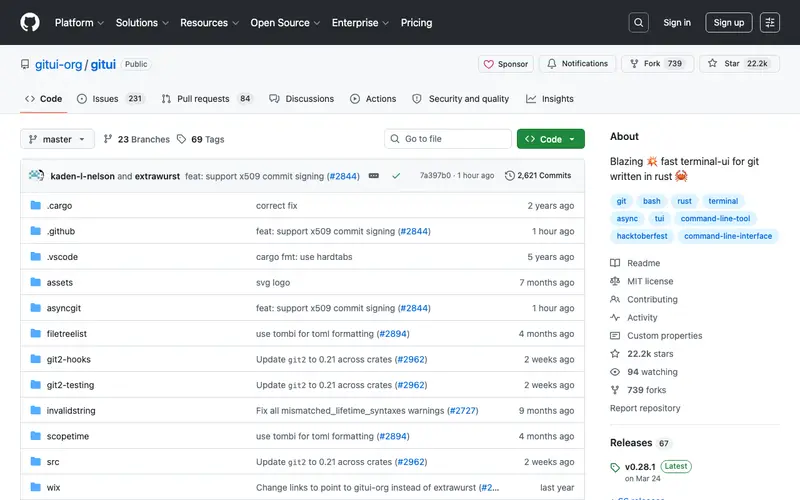 Screenshot of gitui