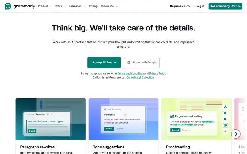 Screenshot of Grammarly