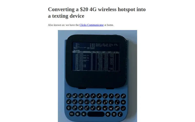 Screenshot of Hacking a $20 4G wireless hotspot into a texting device